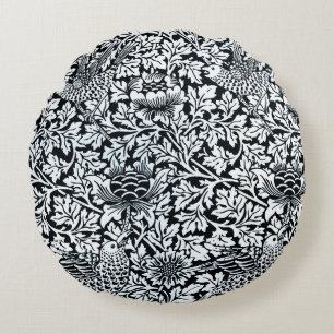 William Morris Floral Pattern Bird Anenome Round Pillow