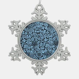 William Morris Floral Pattern Bird Anenome Snowflake Pewter Christmas Ornament