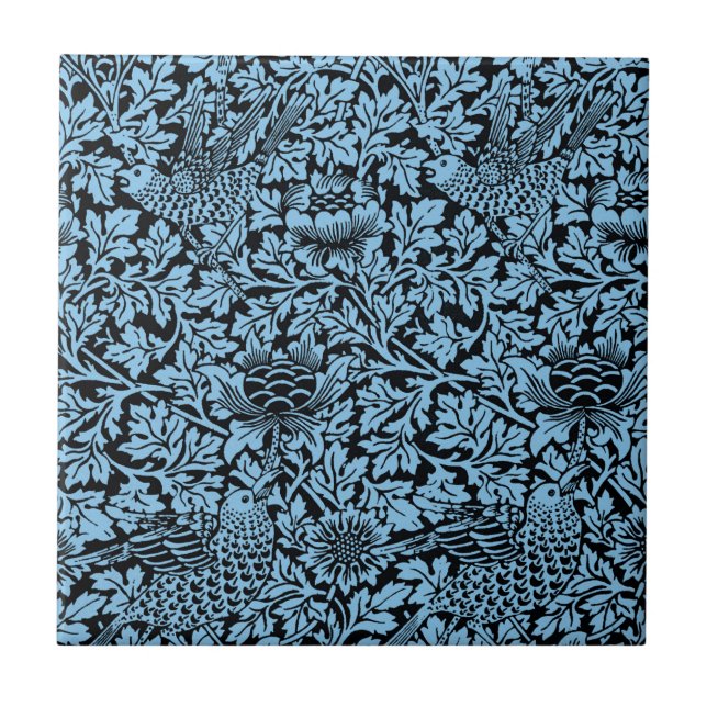 William Morris Floral Pattern Bird Anenome Tile (Front)