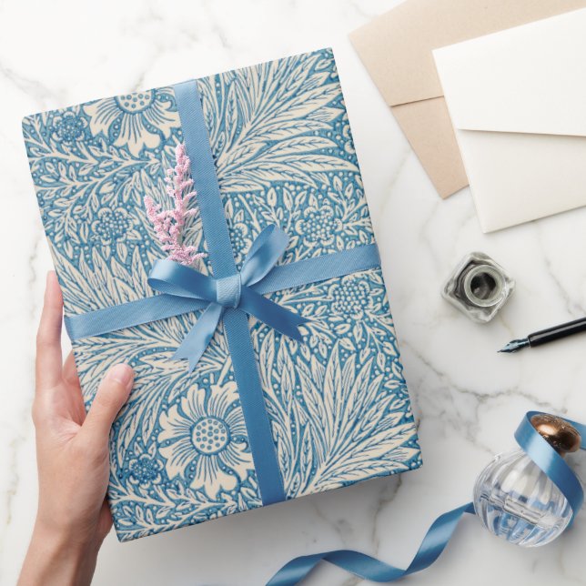 William Morris Floral Pattern Flowers Blue White   Wrapping Paper (Gifting)