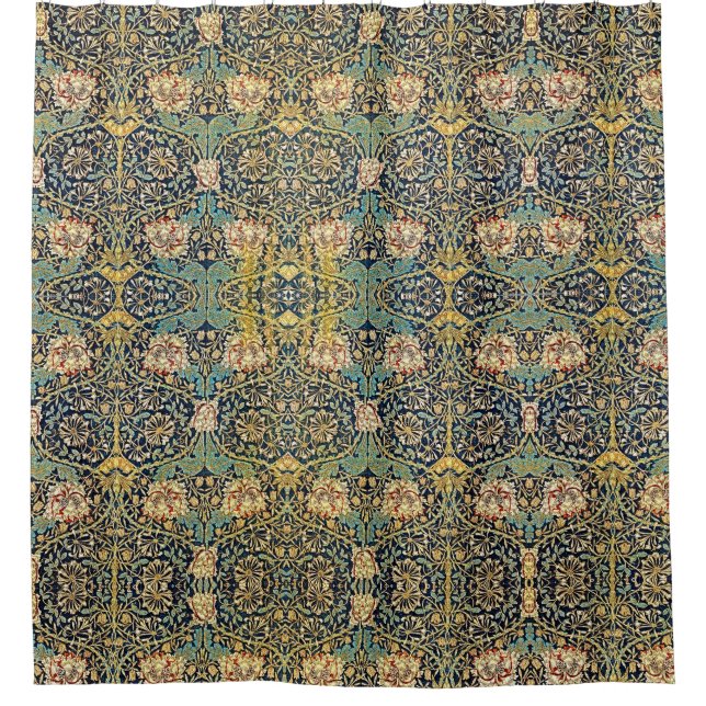 William Morris Floral Pattern Gold Turquoise Red (Front)