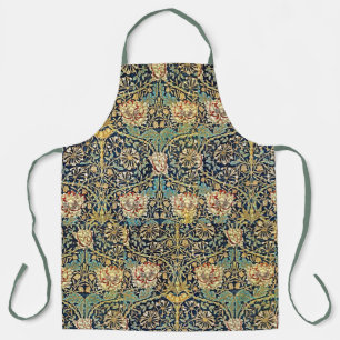 William Morris Floral Pattern Gold Turquoise Red Apron