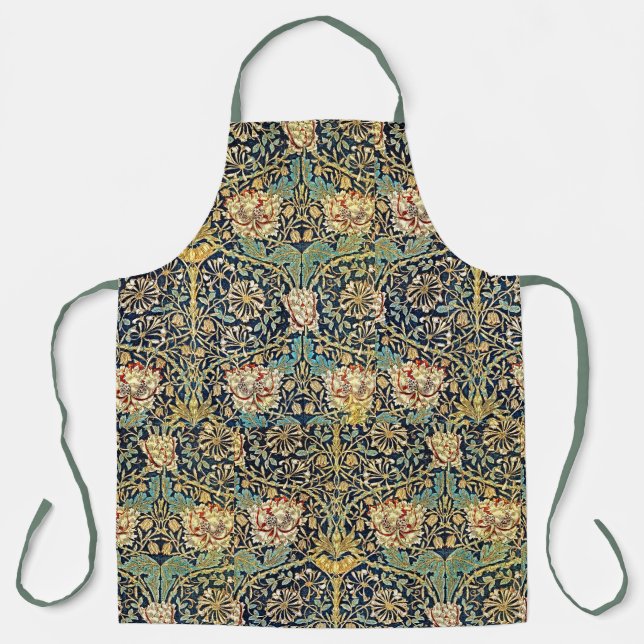 William Morris Floral Pattern Gold Turquoise Red Apron (Front)