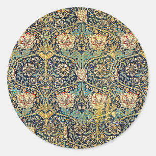 William Morris Floral Pattern Gold Turquoise Red Classic Round Sticker