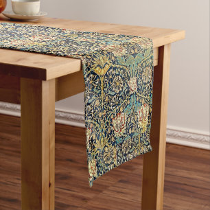 William Morris Floral Pattern Gold Turquoise Red Long Table Runner