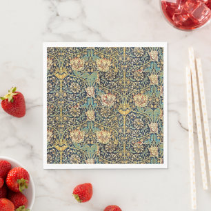William Morris Floral Pattern Gold Turquoise Red Napkin