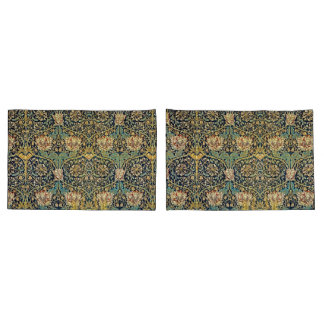 William Morris Floral Pattern Gold Turquoise Red Pillowcase