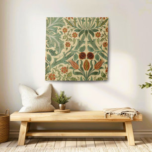 William Morris Floral Pattern Green Cream and Rust Tapestry