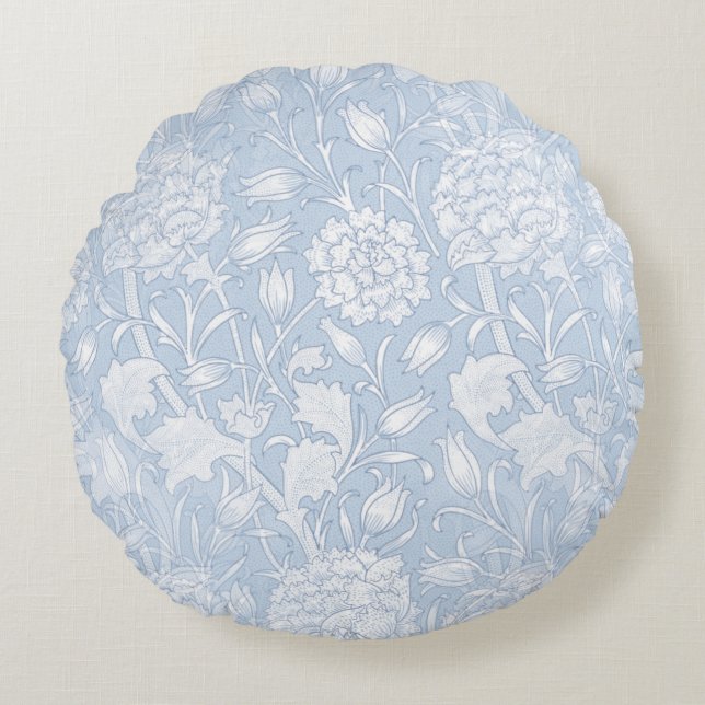 William Morris Floral Pattern in Blue Round Pillow (Front)