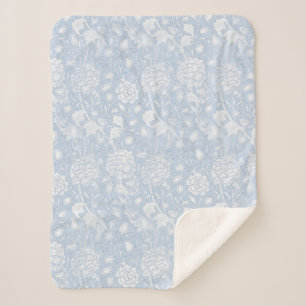 William Morris Floral Pattern in Blue Sherpa Blanket