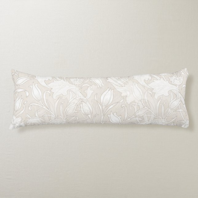 William Morris Floral Pattern in Sepia  Body Pillow (Front)