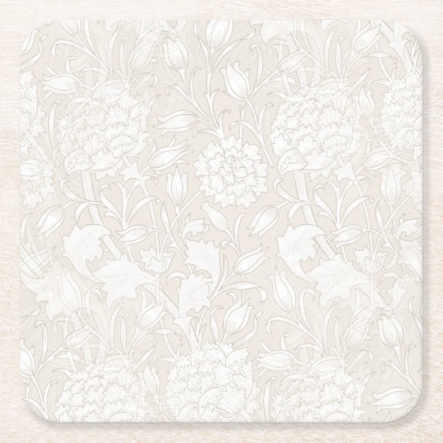 William Morris Floral Pattern in Sepia  Square Paper Coaster (Front)