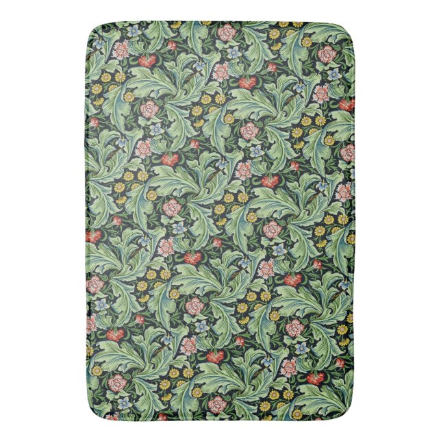 William Morris Floral Pattern Pink Green Carnation Bath Mat (Front Vertical)