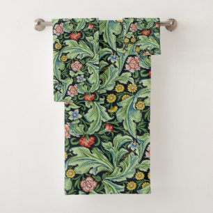 William Morris Floral Pattern Pink Green Carnation Bath Towel Set