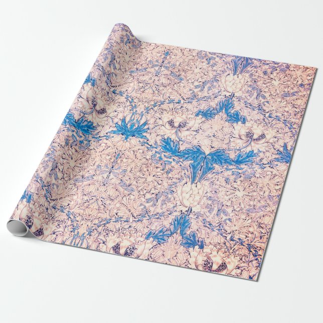 William Morris FLORAL PINK AND BLUE Wrapping Paper (Unrolled)