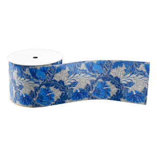 William Morris Floral, Sapphire Blue and Gray Grosgrain Ribbon