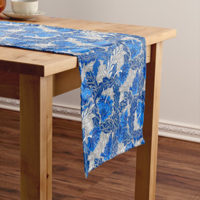 William Morris Floral, Sapphire Blue and Grey Short Table Runner (In Situ)