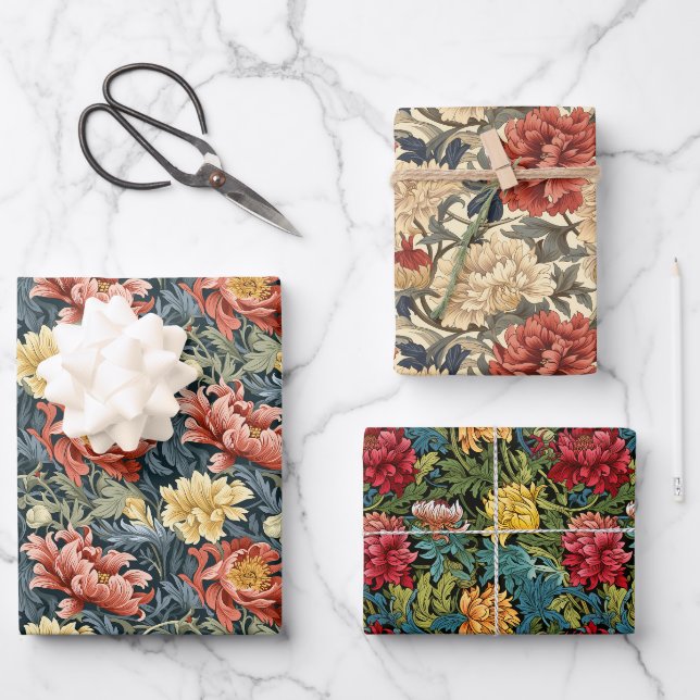 William Morris Floral Style Wrapping Paper Sheets (Front)