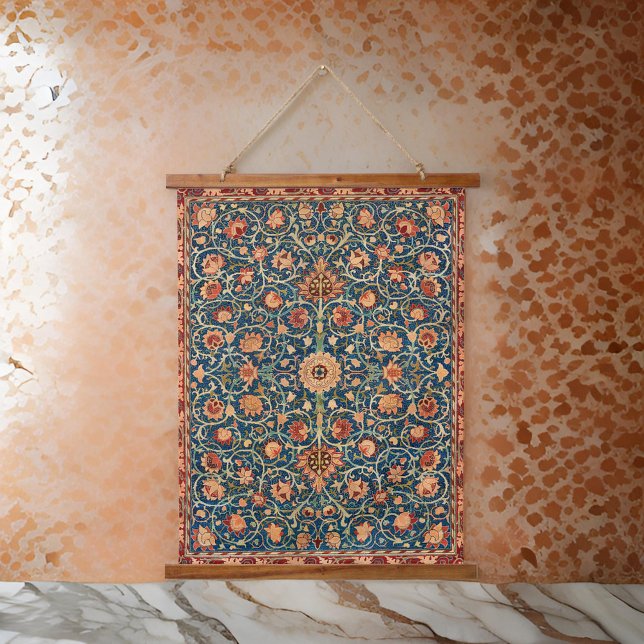 William * Morris Floral Teal Peach Hanging Tapestry (Creator Uploaded)