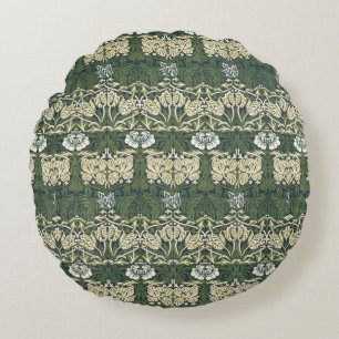 William Morris Floral Vintage Art Tulip And Rose Round Pillow