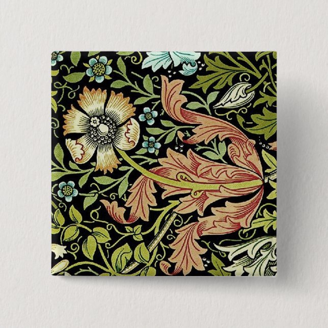 William Morris Flower design 2 Inch Square Button (Front)
