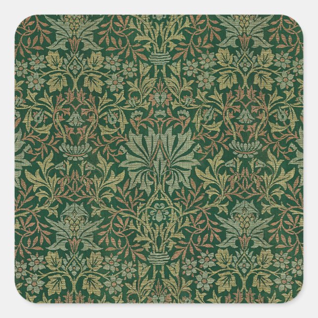 William Morris Flower Garden-Greens Square Sticker (Front)