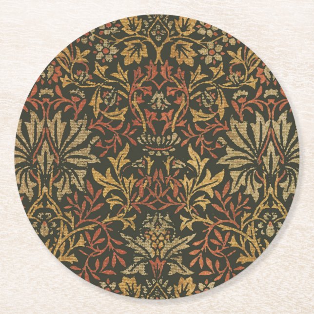 William Morris Flower Garden Tapestry Round Paper Coaster (Front)