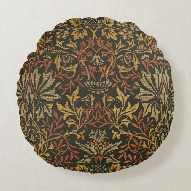 William Morris Flower Garden Tapestry Round Pillow (Front)