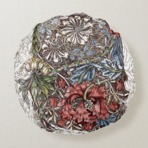 William morris flowers elegant floral illustration round pillow