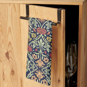 William Morris Flowers Foliage Green Yellow Red  Kitchen Towel
