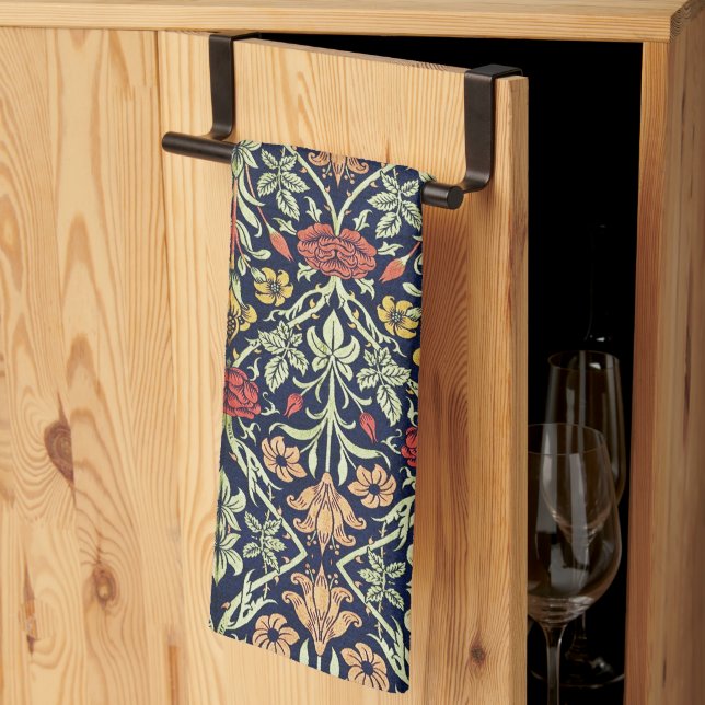 William Morris Flowers Foliage Green Yellow Red  Kitchen Towel (Thirds Fold)