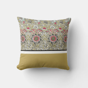 William Morris Flowers Red Yellow black Throw Pillow