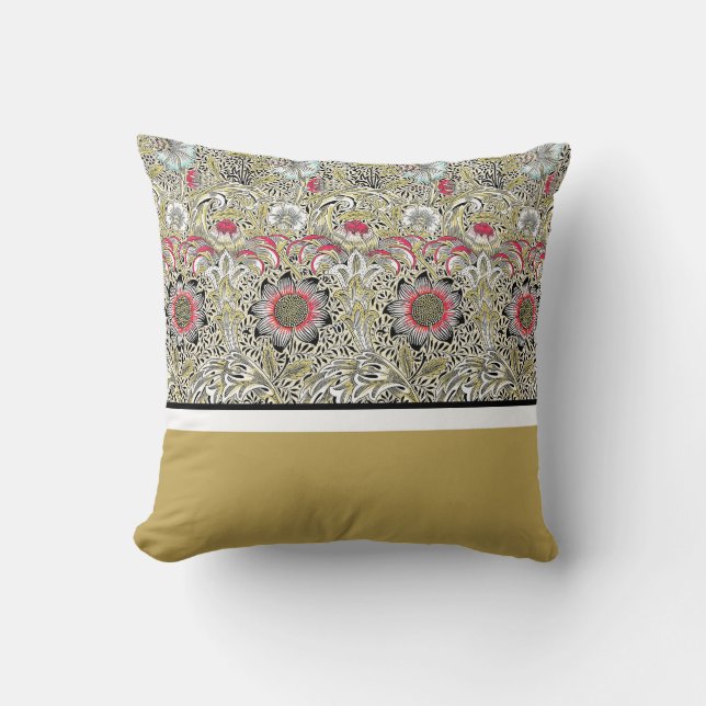 William Morris Flowers Red Yellow black Throw Pillow (Front)