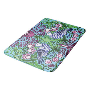 William Morris Folk Art Birds Flowers Acorns Bath Mat