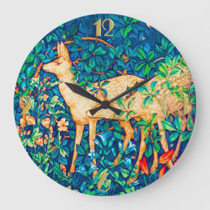 William Morris Forest Deer Tapestry Print Large Clock