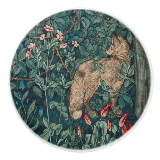 William Morris Forest Fox Floral Tapestry Ceramic Knob (Front)