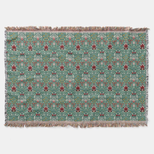 William Morris Forest Green Floral Wallpaper Throw Blanket (Front)