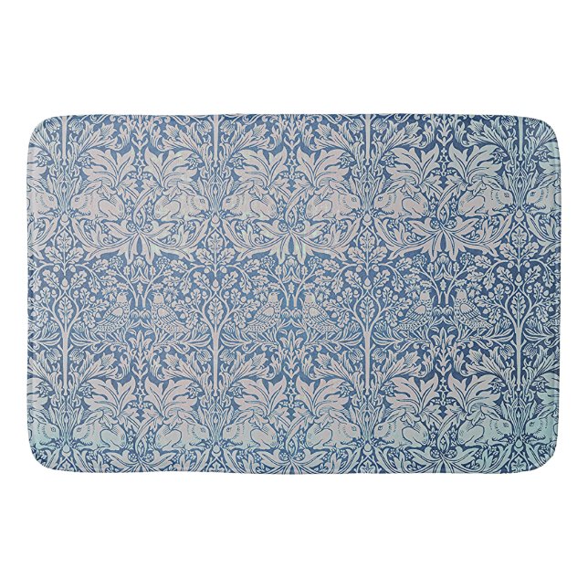 William Morris Forest Rabbit Bird Foliage Blue Bath Mat (Front)