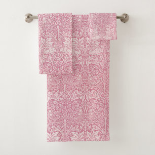 William Morris Forest Rabbit Bird Foliage Pink Bath Towel Set