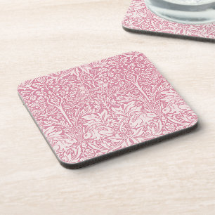 William Morris Forest Rabbit Bird Foliage Pink Coaster