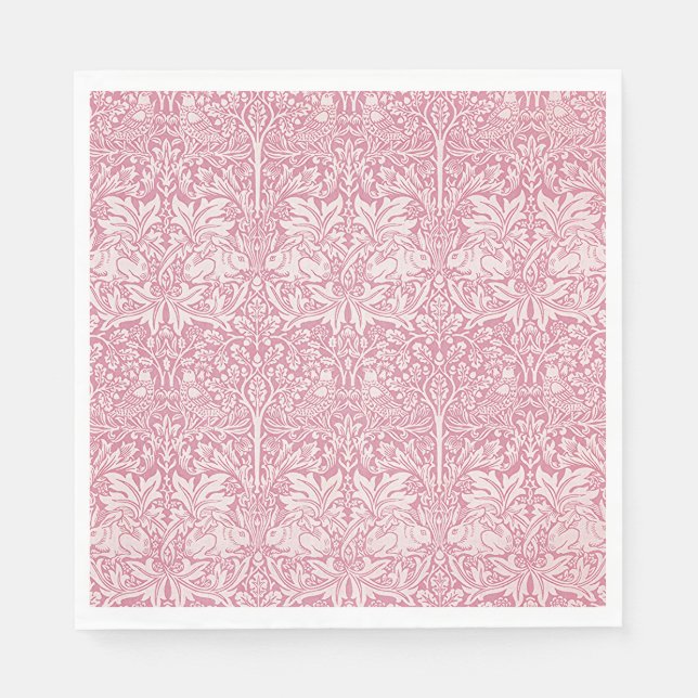  William Morris Forest Rabbit Bird Foliage Pink Napkin (Front)
