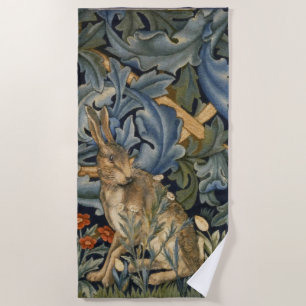 William Morris Forest Rabbit Floral Art Nouveau Beach Towel