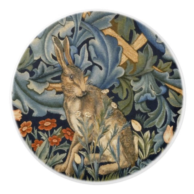 William Morris Forest Rabbit Floral Art Nouveau Ceramic Knob (Front)