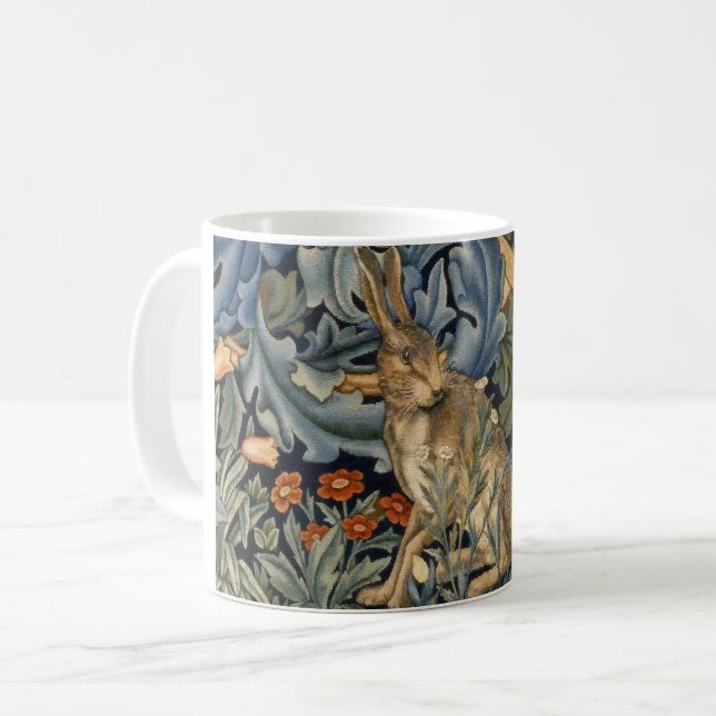 William Morris Forest Rabbit Floral Art Nouveau Coffee Mug (Front Left)