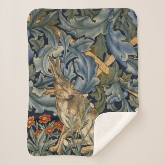 William Morris Forest Rabbit Floral Art Nouveau Sherpa Blanket (Front)
