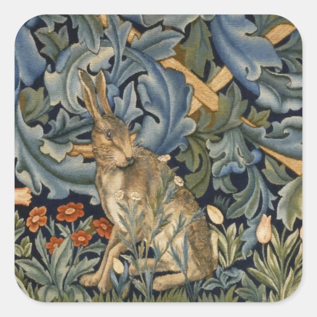 William Morris Forest Rabbit Floral Art Nouveau Square Sticker (Front)