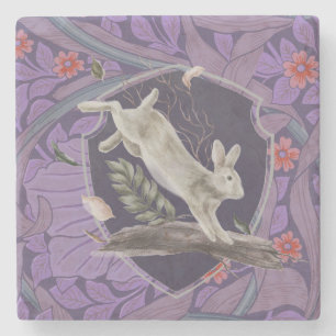 William Morris Forest Rabbit Floral Art Nouveau Stone Coaster