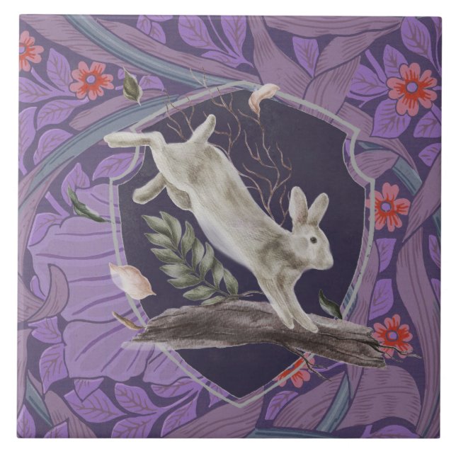 William Morris Forest Rabbit Floral Art Nouveau Tile (Front)