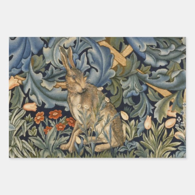 William Morris Forest Rabbit Floral Art Nouveau Wrapping Paper Sheet (Front)