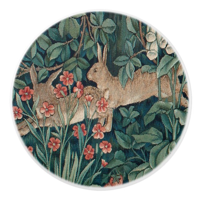 William Morris Forest Rabbit Floral Tapestry Ceramic Knob (Front)